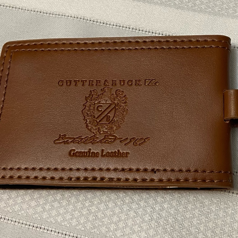 Cutter & Buck Genuine Leather Snap Closure Travel Luggage ID Name Tag - NEW